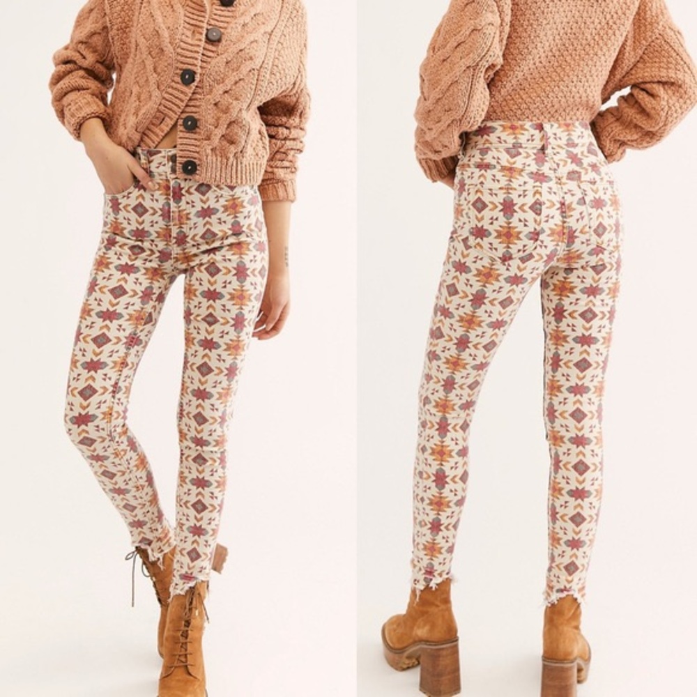 Free People Wild Child Printed Skinny Jeans